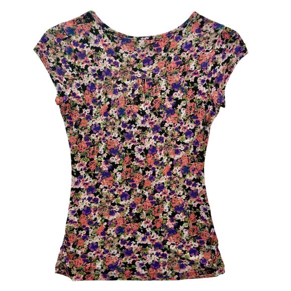 VTG Y2K Candie's Top Women's Medium Floral Print Cap Sleeves 90s 00s Cute Flirty - Picture 9 of 10